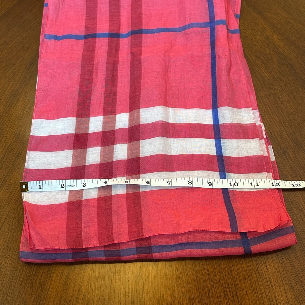 Burberry Vibrant Pink Check Long Scarf | Lightweight Designer Accessory - Picture 4 of 4
